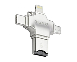 TQR-4001 - Lector de Tarjetas TOOQ USB-A USB-C Lightning mUSB mSD Plata (TQR-4001)