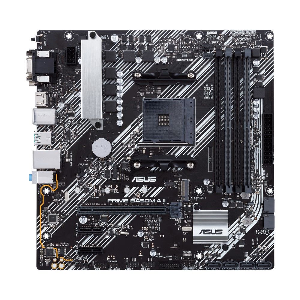 90MB15Z0-M0EAY0 - Placa base ASUS PRIME B450M-A II: (AM4) 4DDR4 SATA3 PCIe M.2 USB-A 3.0/3.1 VGA DVI-D HDMI RJ45 PS/2 mATX 7.1 Gigabit Ethernet LAN