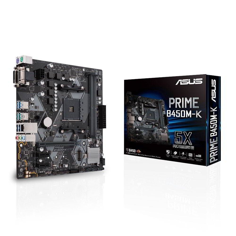 90MB1600-M0EAY0 - Placa base ASUS PRIME B450M-K II:(AM4) 2DDR4 SATA3 M.2 PCIe 3.0 USB-A 3.0/3.1 VGA DVI-D RJ45 PS/2 7.1 mATX Gigabit Ethernet