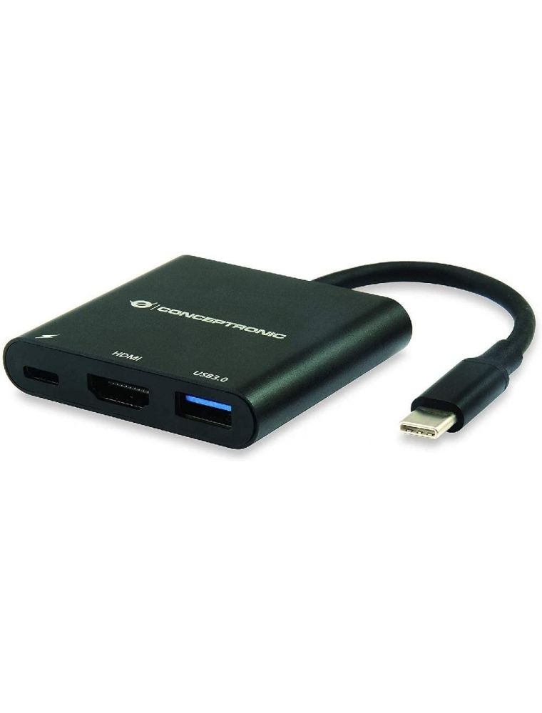 DONN06G - Adaptador CONCEPTRONIC 9en1 USB-C 3.0 a USB-A 3.0/USB-C 3.0/USB-C PD 60W/HDMI/RJ45/Lector Tarjetas Negro (DONN06G)
