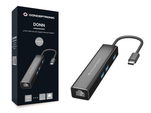 DONN07B - Adaptador CONCEPTRONIC USB-C/M a RJ45/3xUSB-A/H Negro (DONN07B)