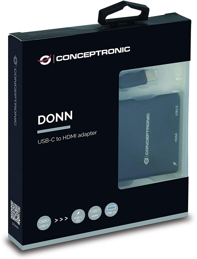 DONN06G - Adaptador CONCEPTRONIC 9en1 USB-C 3.0 a USB-A 3.0/USB-C 3.0/USB-C PD 60W/HDMI/RJ45/Lector Tarjetas Negro (DONN06G)