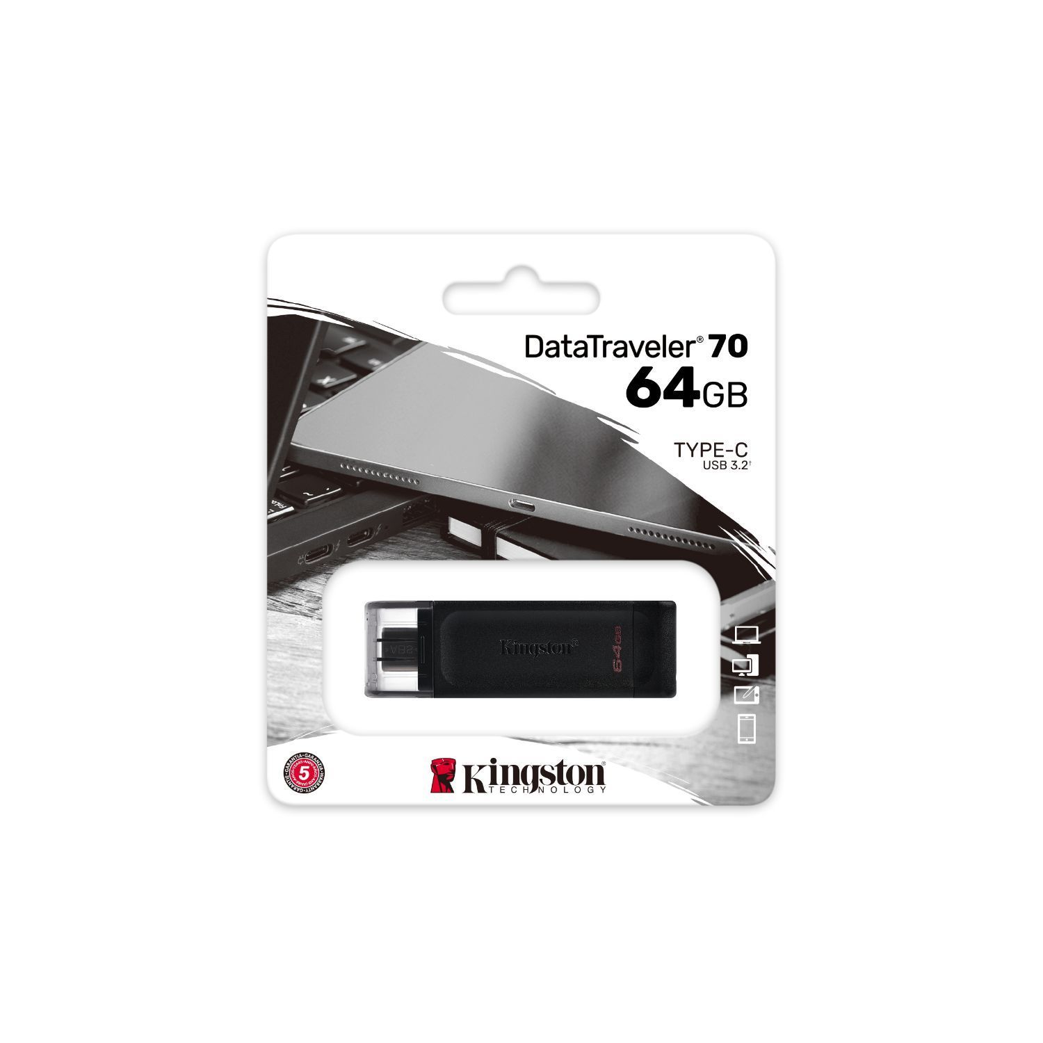 DT70/64GB - Pendrive Kingston Data Traveler DT70 64Gb USB-C 3.0 Tapa Negro (DT70/64GB)