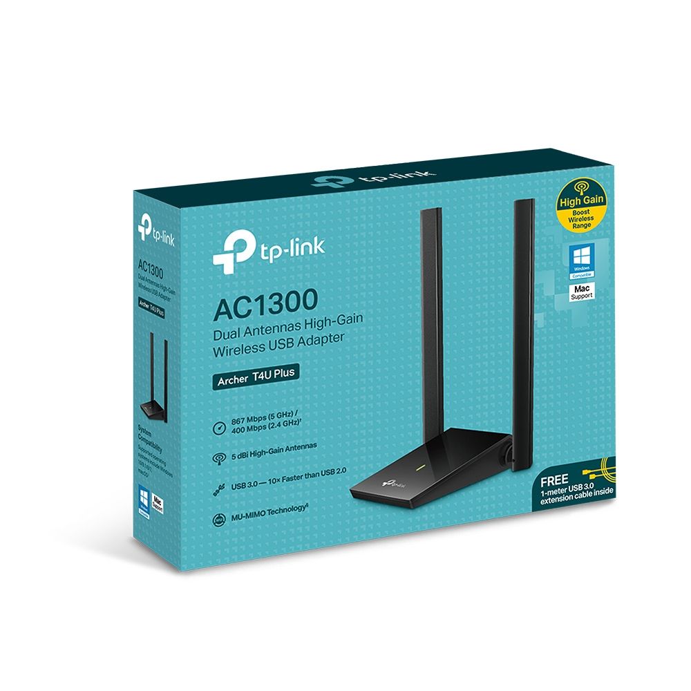 Archer T4U Plus - Adaptador TP-Link AC1300 DualBand USB 3.0 WLAN 2 Antenas Externas 5dBi PC/Port�til Negro (Archer T4U Plus)