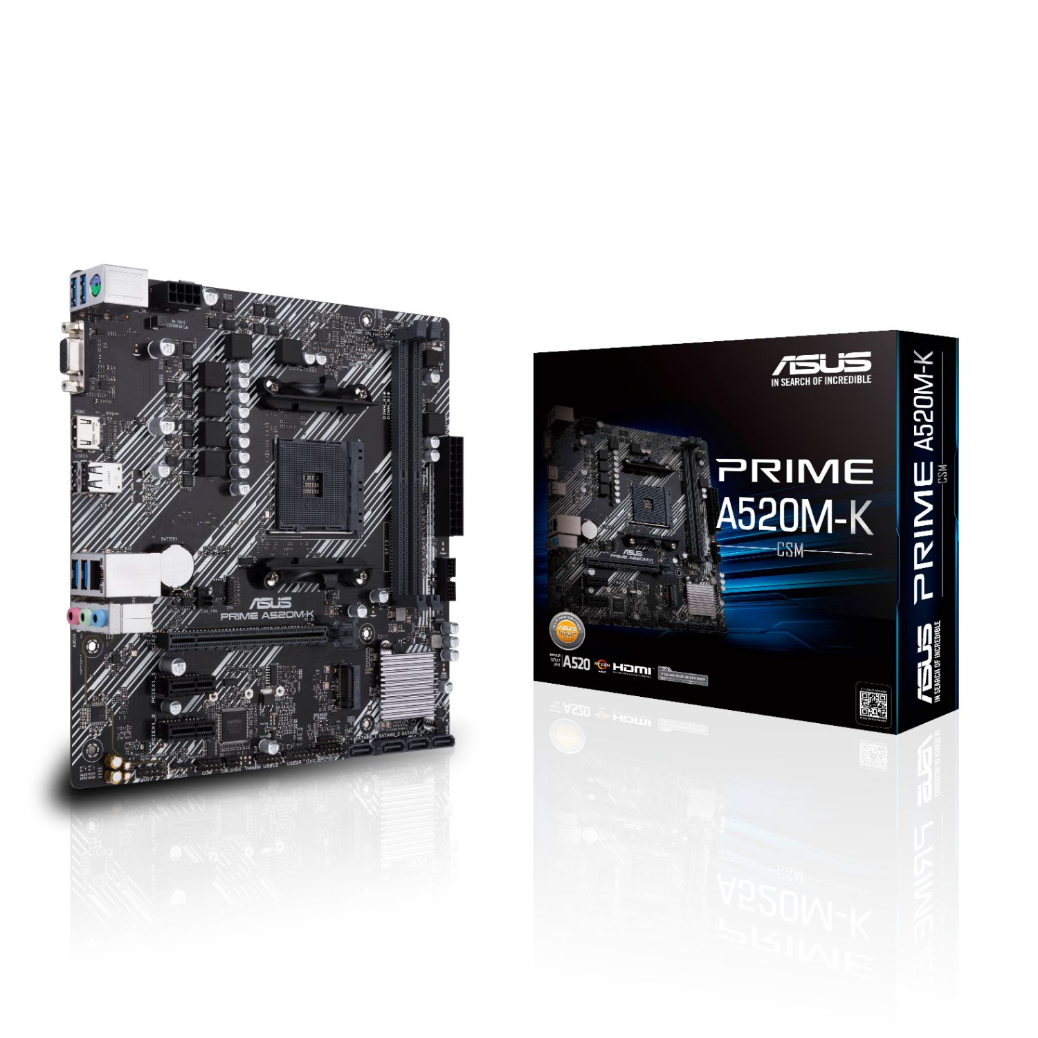 90MB1500-M0EAY0 - ASUS PRIME A520M-K:(AM4) 2DDR4 SATA3 M.2 PCIe USB 2.0 USB-A 3.0 HDMI VGA RJ45 PS/2 7.1 mATX Gigabit Ethernet