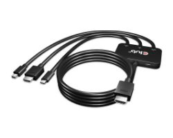 CAC-1630 - Adaptador Club3D HDMI a USB-C/mDP/HDMI. Permitirá conectar computadoras/portátiles/ tabletas /teléfonos que admitan puertos de video HDMI, MiniDP y/o USB-C a su proyector, televisor o monitorpreparado para HDMI 4K60Hz. (CAC-1630)