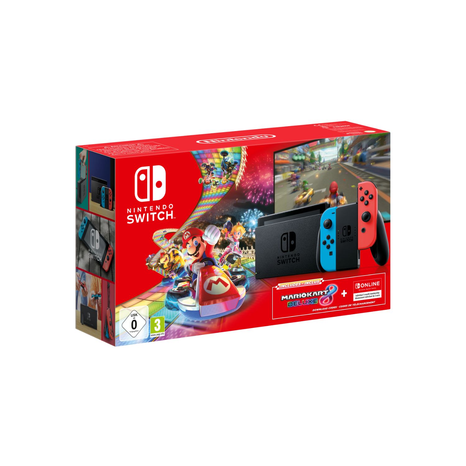 SW MKARTD 8 3M - Consola Nintendo Switch Rojo/Azul + Cdigo Juego Mario Kart Deluxe 8 + 3 Meses Suscripcin Nintendo Online