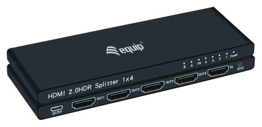 EQ332717 - Splitter EQUIP Ultra Slim 4K UHD 1xHDMi In 4xHDMI Out Aluminio Negro (EQ332717)