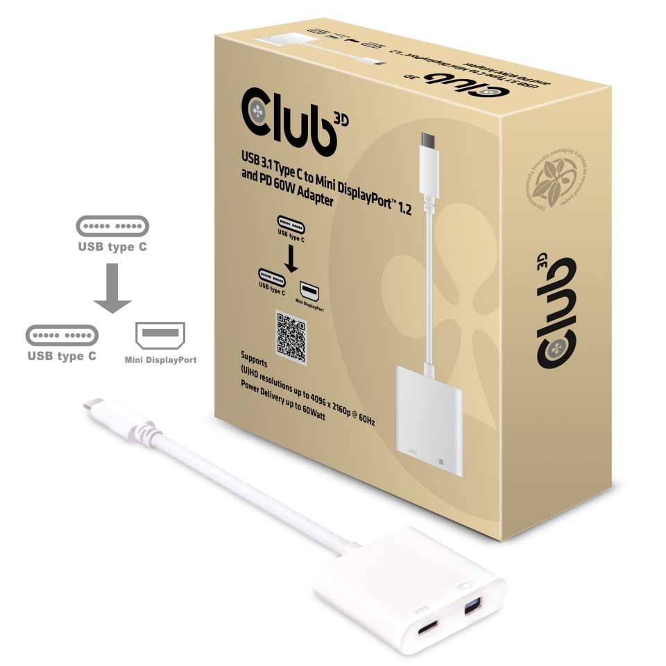 CAC-1509 - Adaptador Club 3D USB-C a Mini DP/USB-C PD 60W Blanco (CAC-1509)
