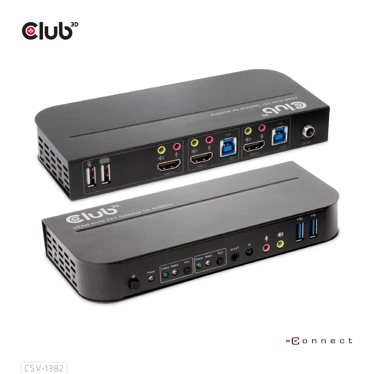CSV-1382 - Conmutador Club 3D KVM 4K 2 CPUs 3xHDMI 2xUSB-B 3.0 3.5mm Negro (CSV-1382)