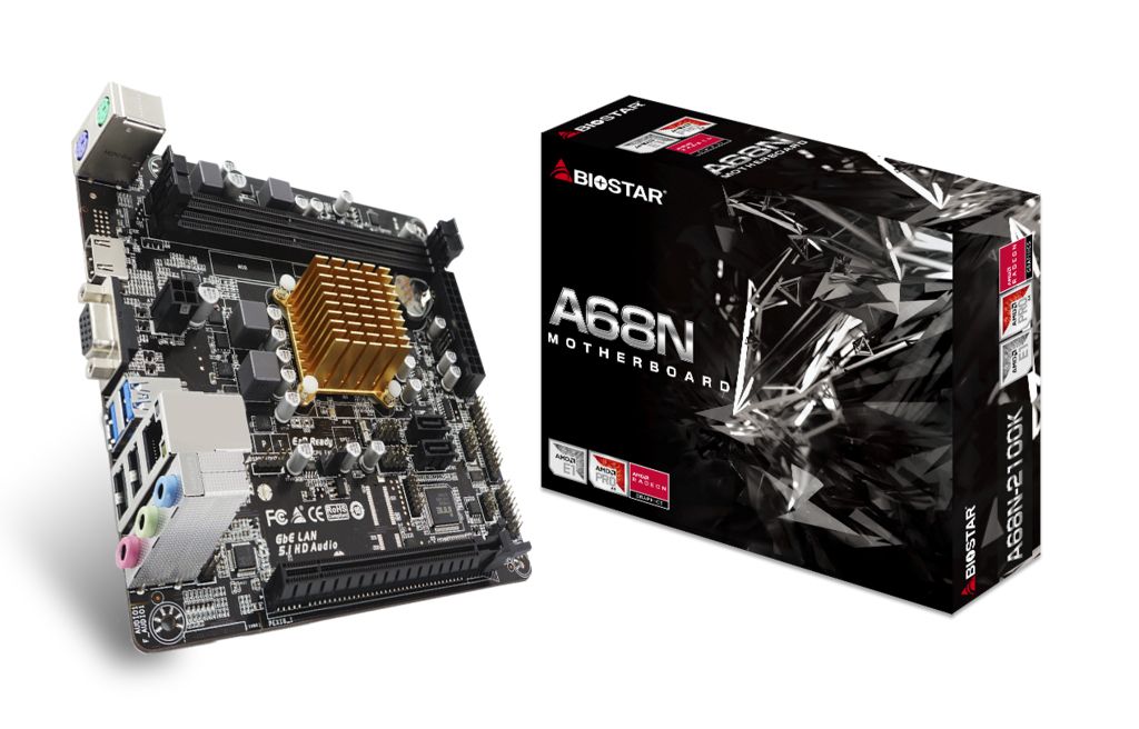 A68N-2100K - Placa base Biostar A68N-2100K: AMD E1-6010 2DDR3 SATA3 PCIe USB 2.0 USB-A 3.0 VGA HDMI PS/2 HDCP 7.1 Mini-ITX Gigabit Ethernet