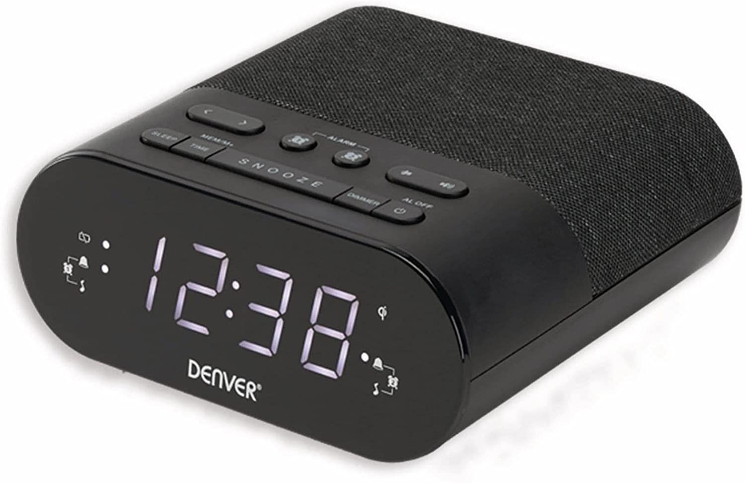 CRQ-107 - Despertador DENVER Radio/reloj, FM ,Carga Inalambrica QI, Funcin de repeticin/reposo, Batera de respaldo  (CRQ-107)