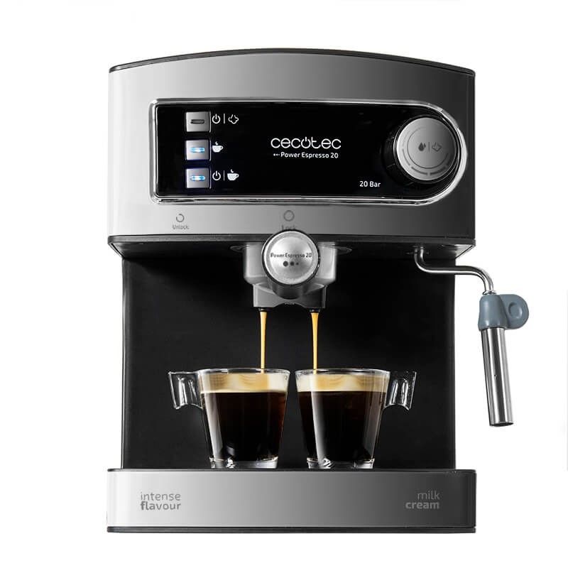 01503 - Cafetera Express CECOTEC Power Espresso 20 850W Presin 20 Bares Depsito de 1.5L Brazo Doble Salida Vaporizador Superficie Calientatazas Acero Inoxidable (01503)