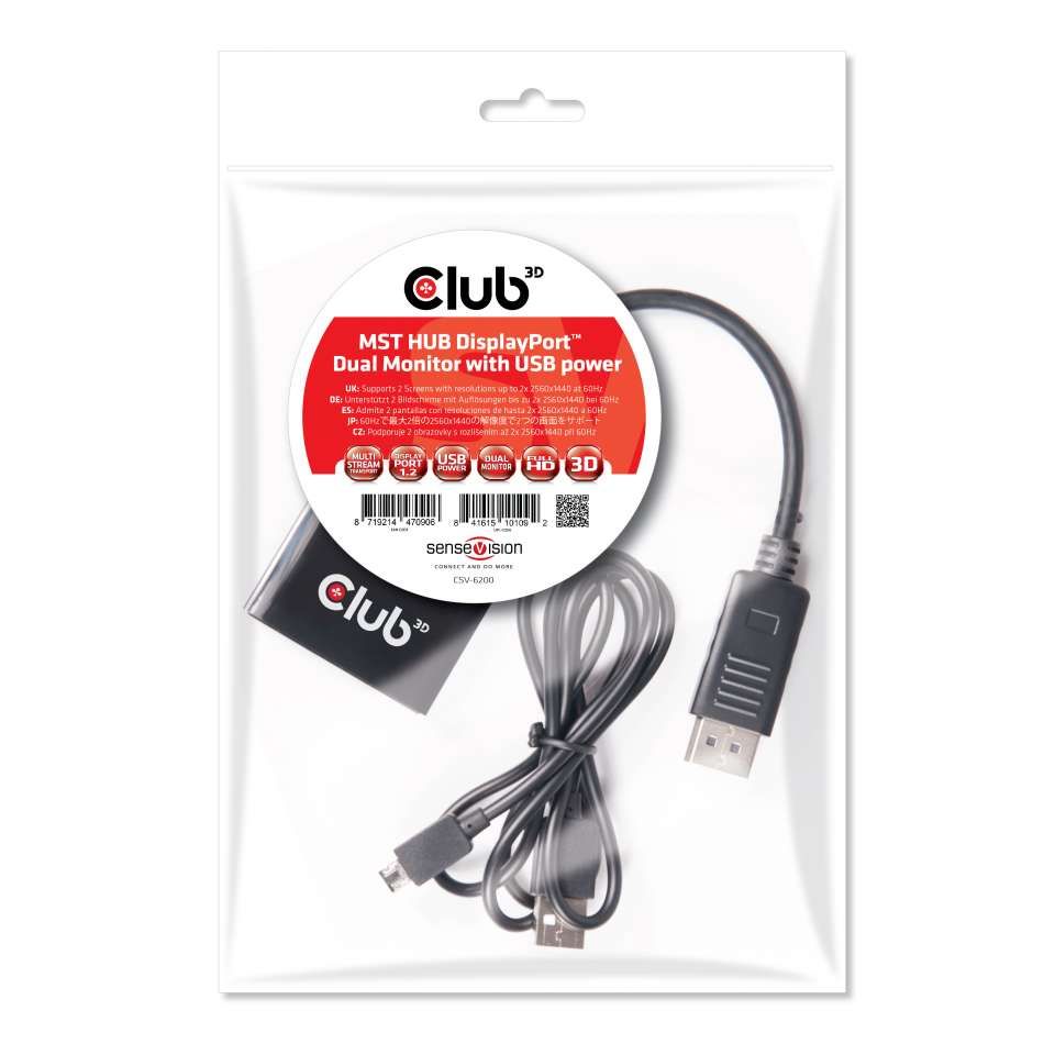 CSV-6200 - Hub CLUB3D DisplayPort 1.2 Dual Monitor (CSV-6200)
