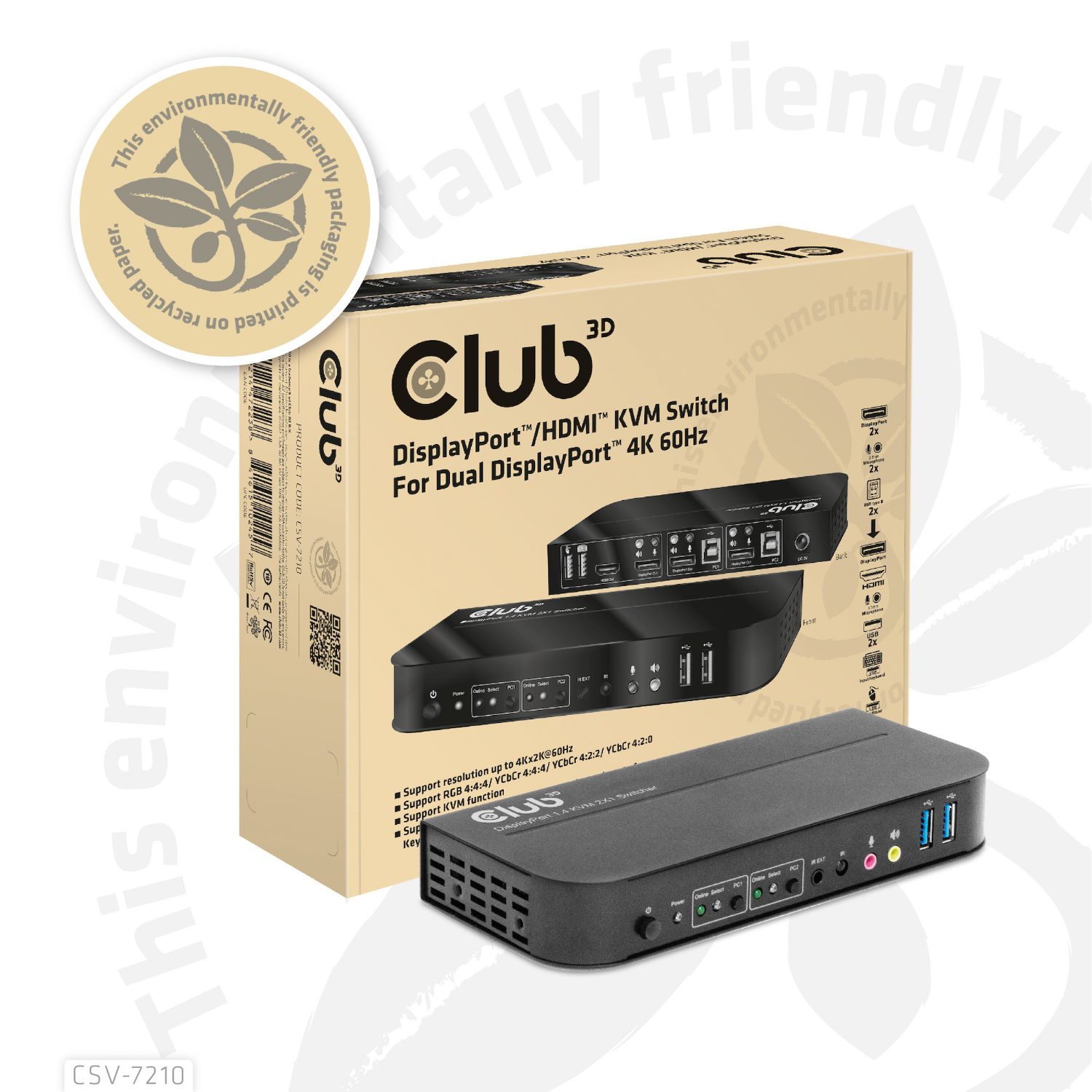 CSV-7210 - Conmutador Club 3D KVM 4K UHD 60Hz 1xUSB-B 3.0/3xDP/1xHDMI Negro (CSV-7210)