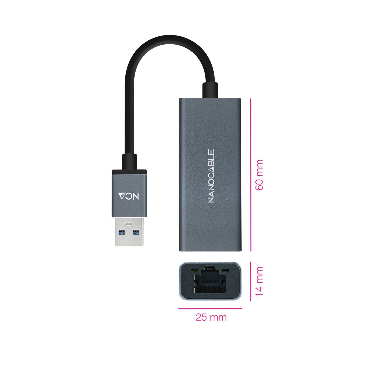 10.03.0405 - Adaptador Nanocable USB 3.0 a RJ45 15cm Gris (10.03.0405)