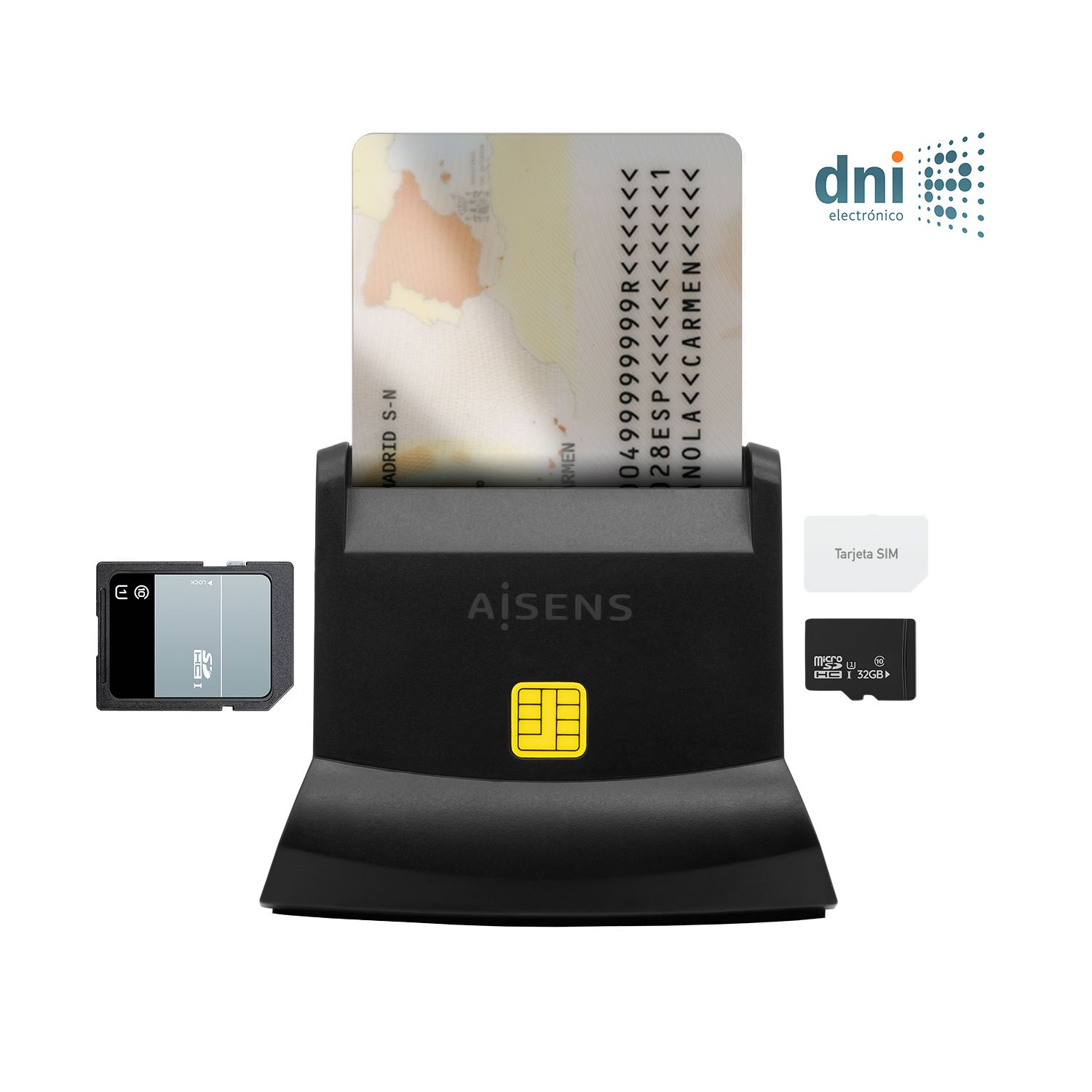 ASCR-SN04CSD-BK - Lector de Tarjetas AISENS Smart Cards DNIe SIM USB-C 2.0 Negro (ASCR-SN04CSD-BK)