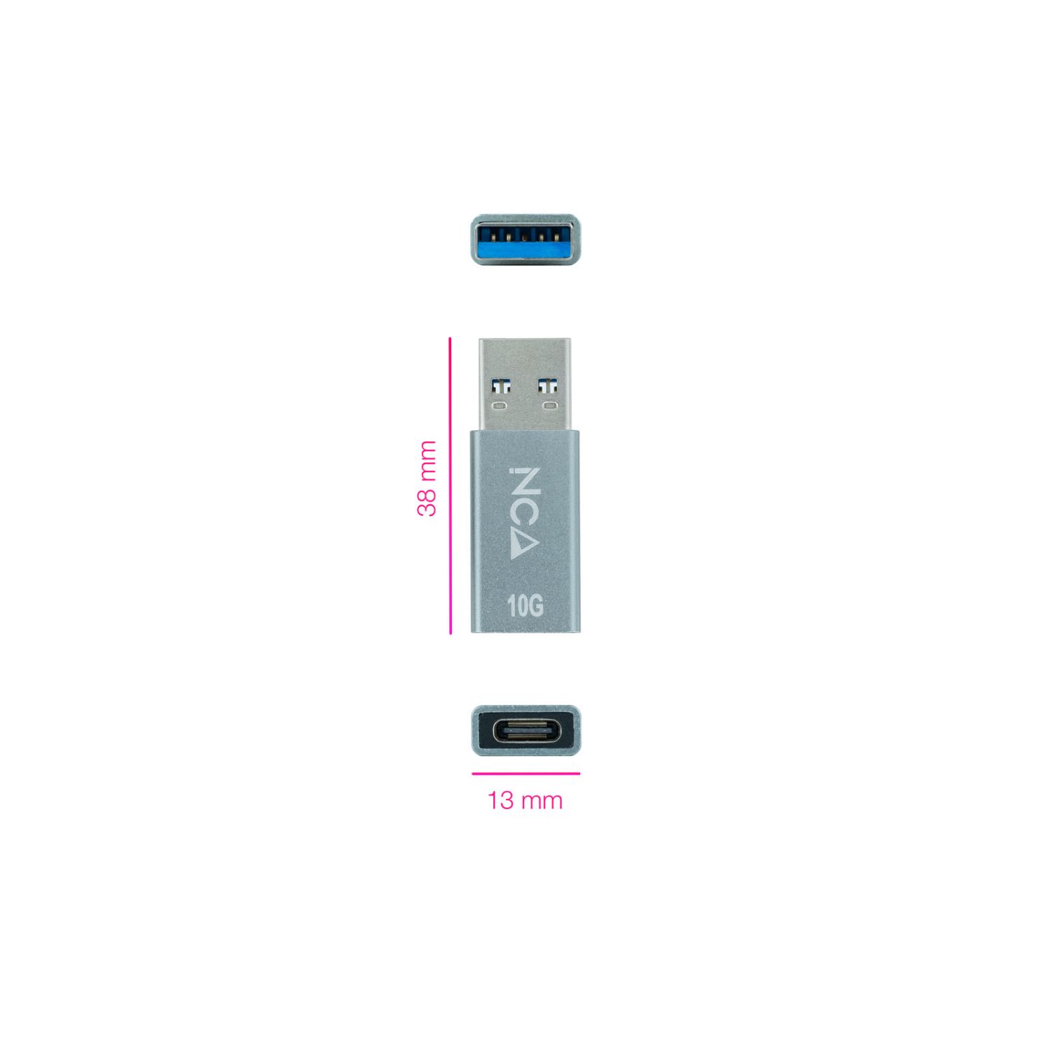 10.02.0013 - Adaptador Nanocable USB-A/M 3.1 a USB-C/H Aluminio Gris (10.02.0013)