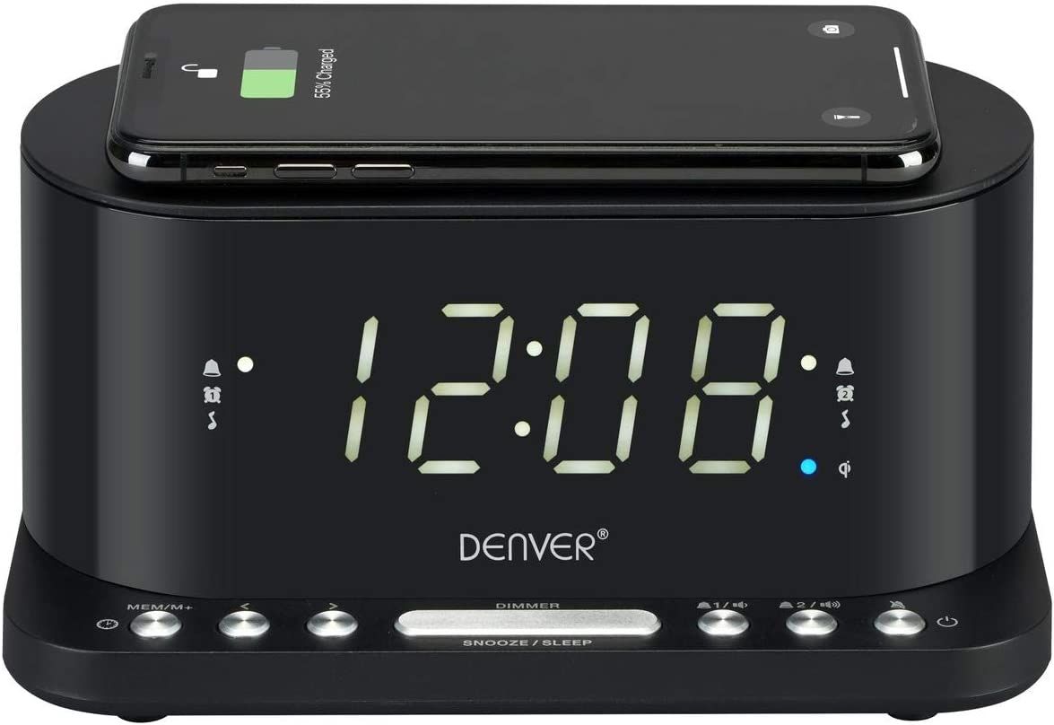 CRQ-110 - Despertador DENVER radio/reloj,FM, Carga inlamabrica QI, Usb de carga para smartphone no compatible,Funcin de repeticin/reposo. (CRQ-110)