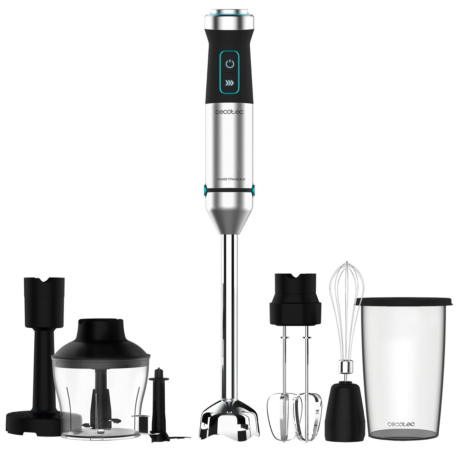 04274 - Batidora de Mano CECOTEC Power TitanBlack 1500 XL PerfectCream&Crush 1500W Tecnologa CrossBlades con Cuchillas de 4 Hojas Pie XL Incluye Picadora Varillas Batidoras y Pasapurs (04274)