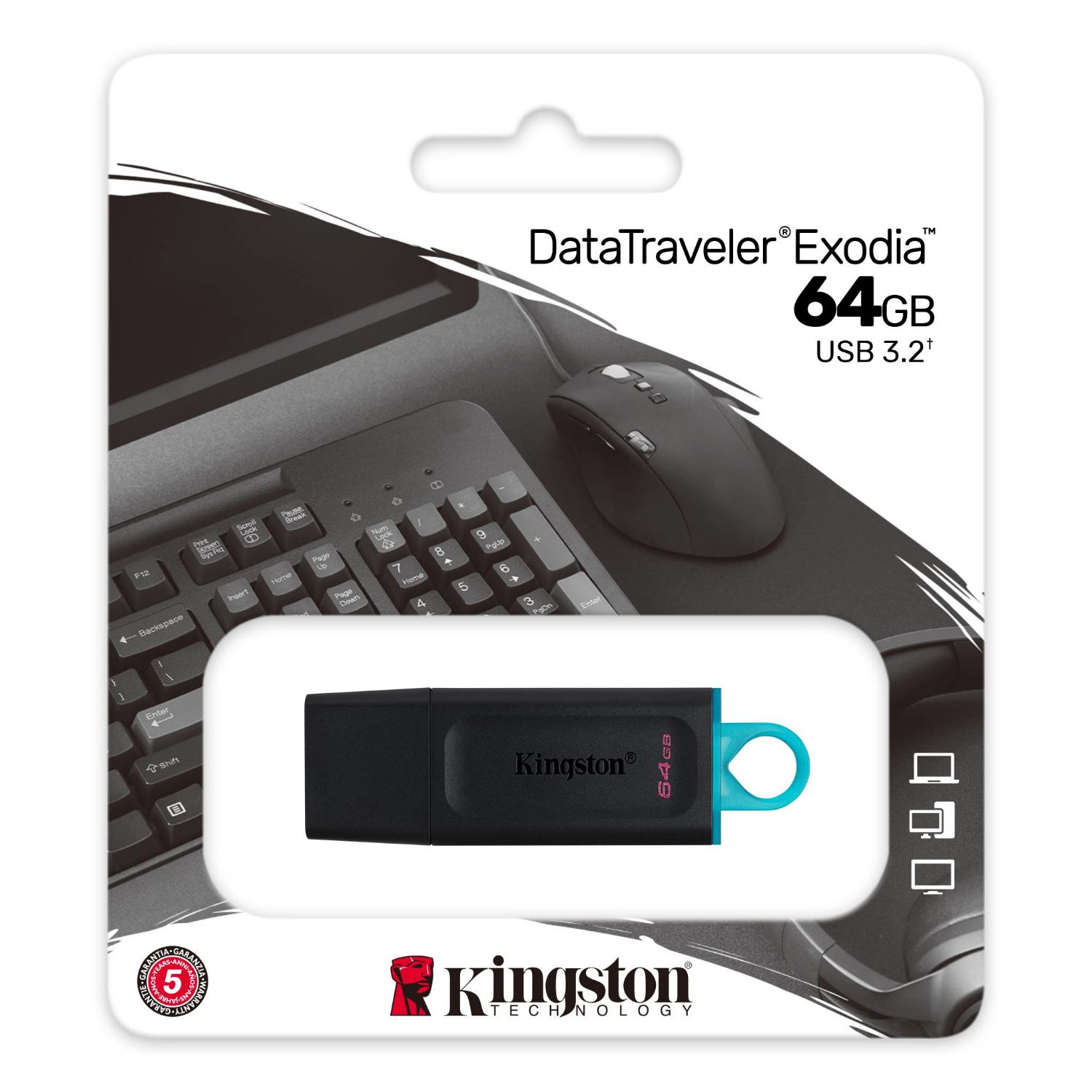 DTX/64GB - Pendrive Kingston Exodia 64Gb USB-A 3.0 Tapa Llavero Negro (DTX/64GB)