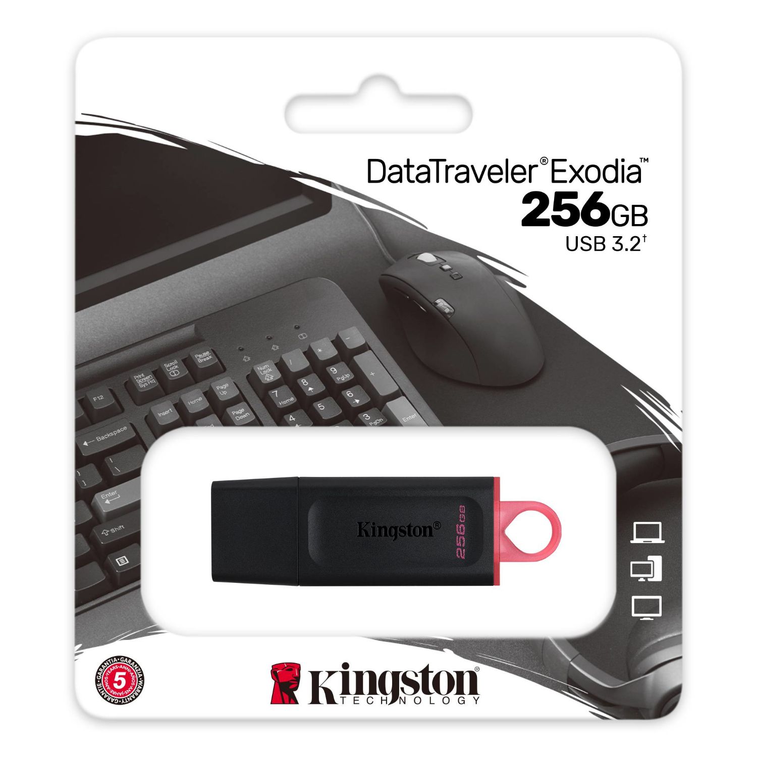 DTX/256GB - Pendrive Kingston Exodia 256Gb USB-A 3.0 Tapa Llavero Negro (DTX/256GB)