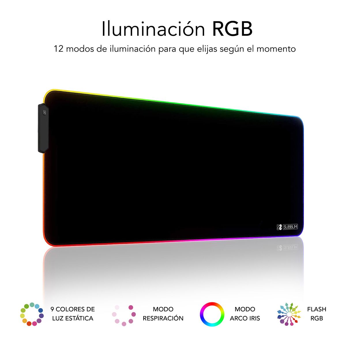 SUBMP-02RGB01 - Alfombrilla Gaming SUBBLIM LED RGB XL 800x300x4mm Negra (SUB-MP-02RGB01)