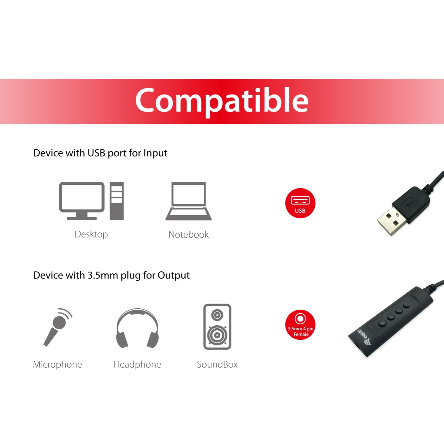 EQ245321 - Adaptador EQUIP USB-A a Jack 3.5mm Negro (EQ245321)