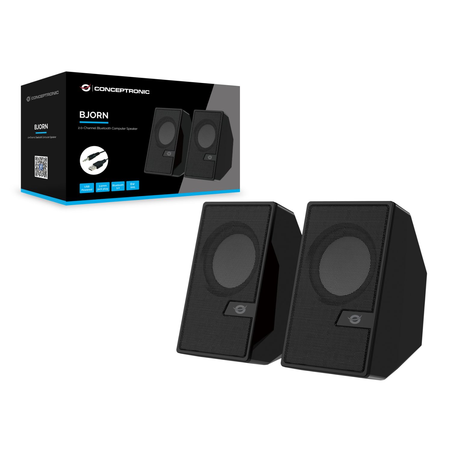 BJORN02B - Altavoces CONCEPTRONIC 2.0 6W Bluetooth 5.0 USB-A 3.5mm Mando Negro (BJORN02B)