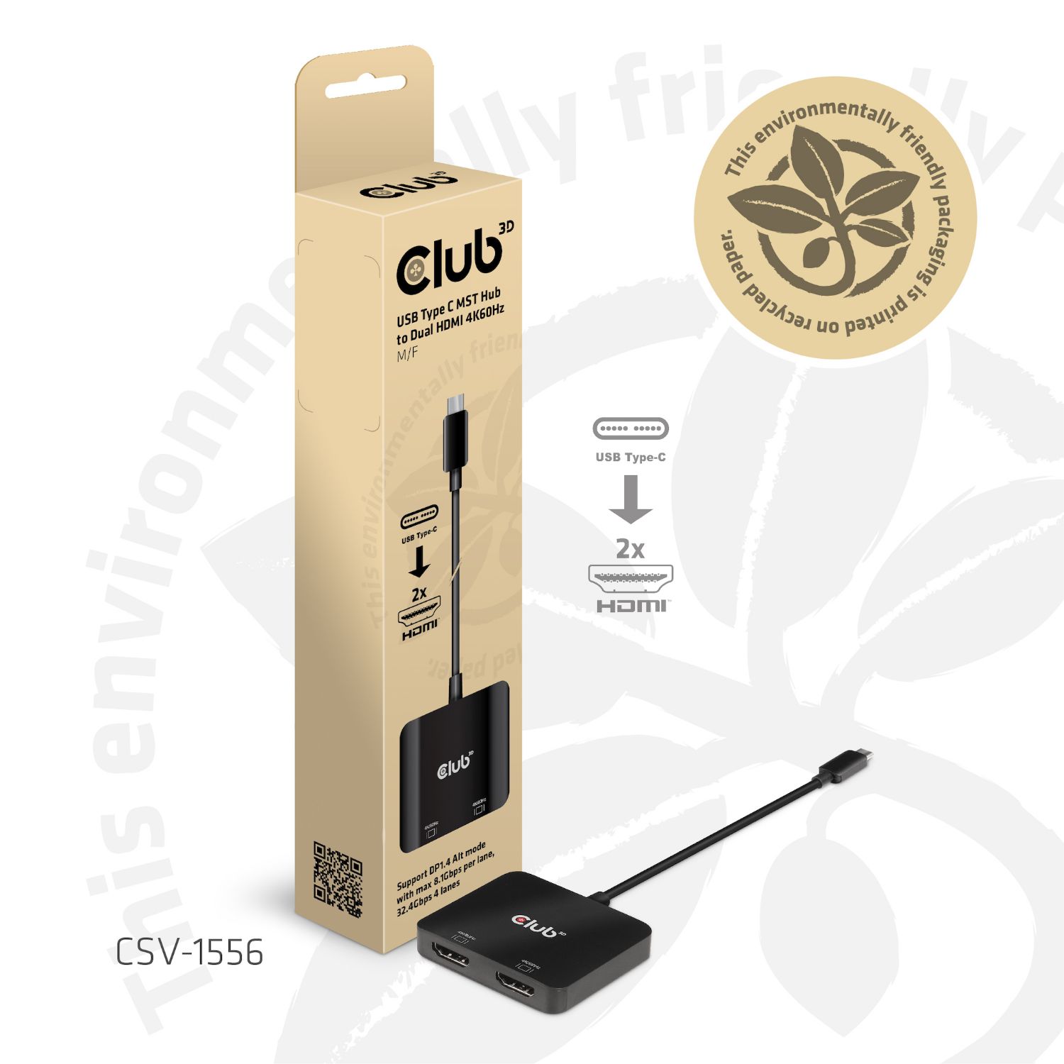 CSV-1556 - Adaptador Club 3D USB-C/M a 2x HDMI/H Negro (CSV-1556)