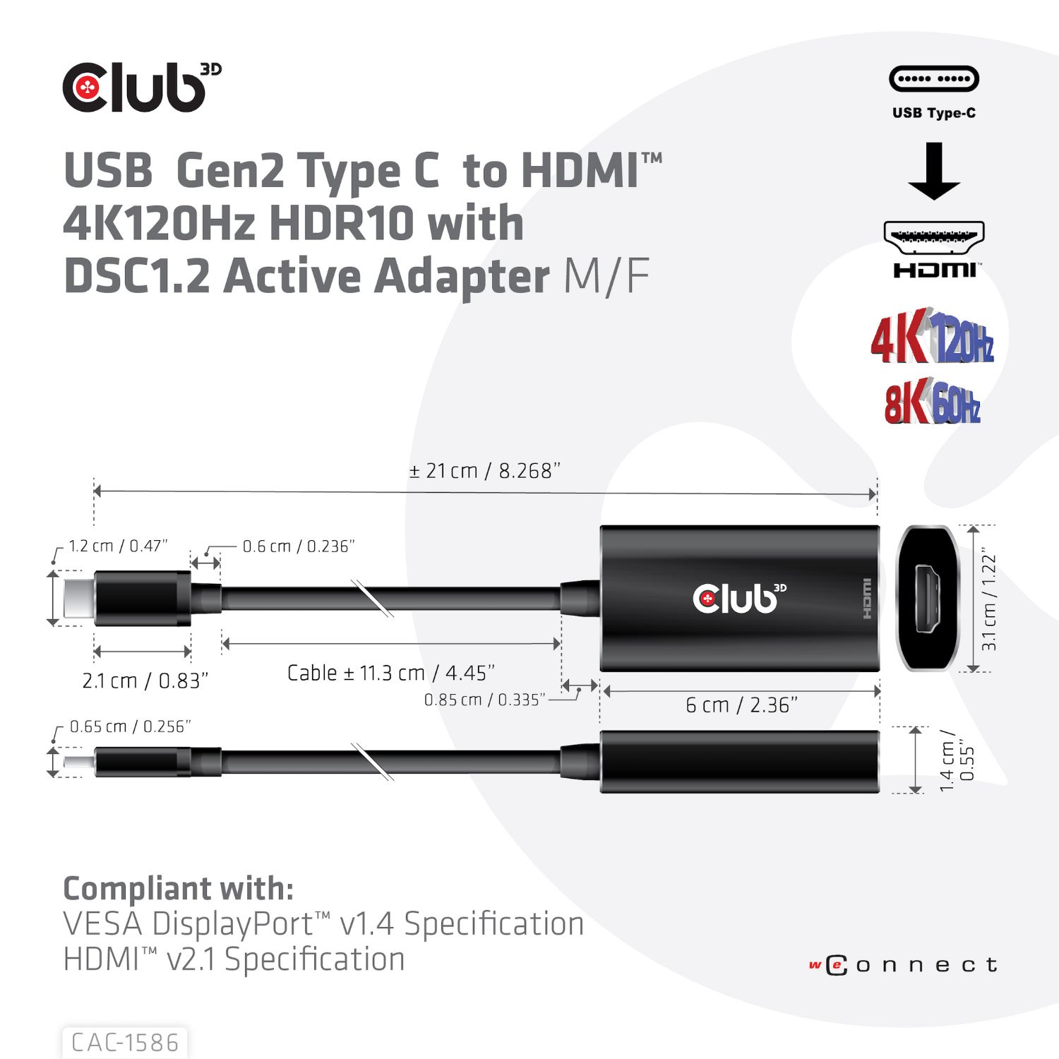 CAC-1586 - Adaptador Club3D USB-C a HDMI 4K120Hz (CAC-1586)