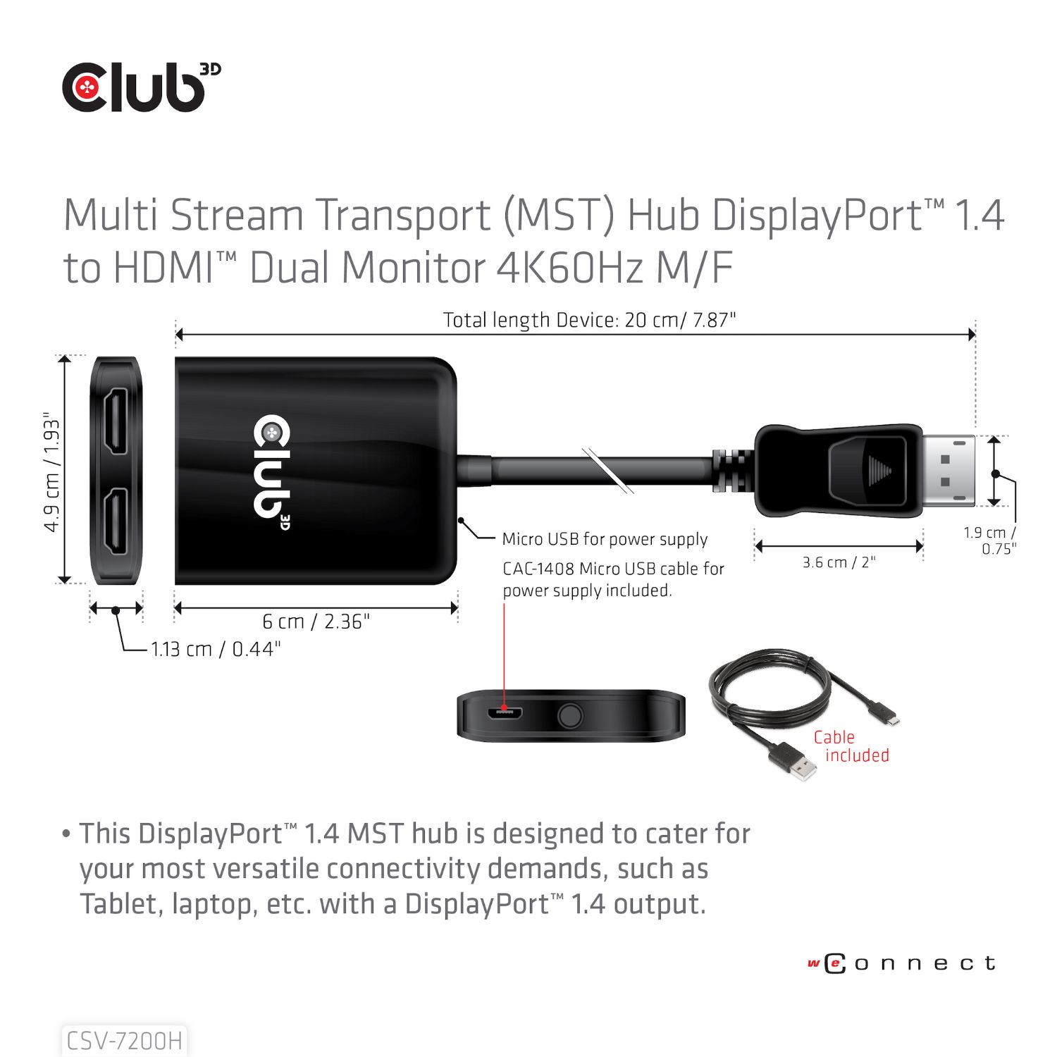 CSV-7200H - Adaptador MST Club 3D DP/M a 2x HDMI/H Negro (CSV-7200H)
