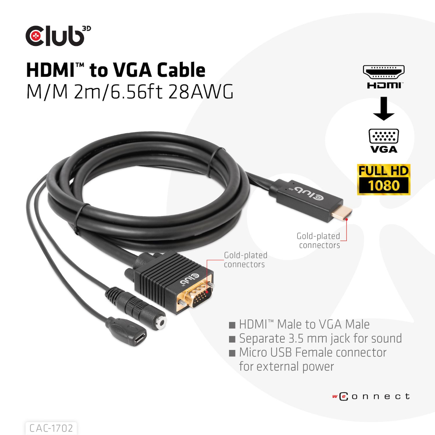 CAC-1712 - Cable Club 3D HDMI/mUSB a VGA/3.5mm 2m Negro (CAC-1712)