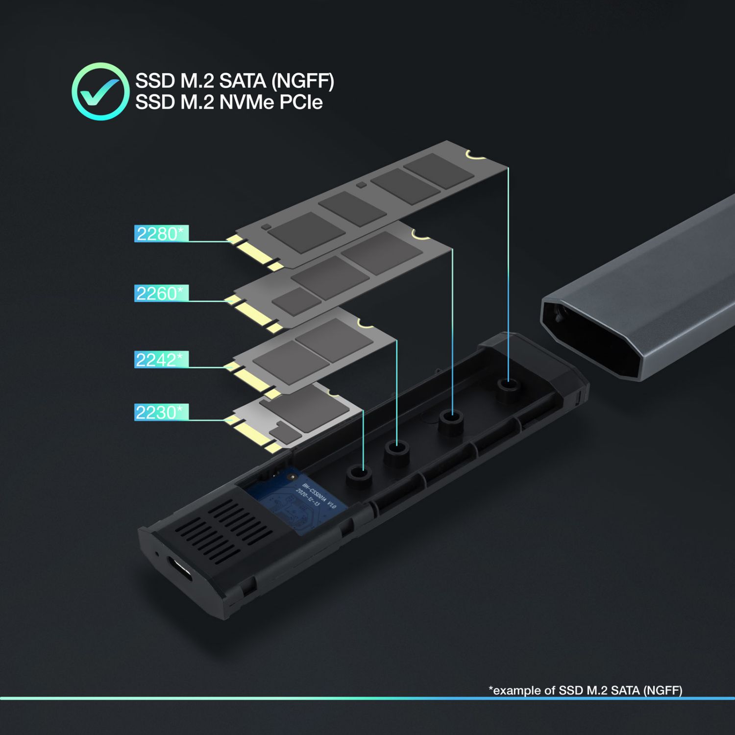 TQE-2223G - Caja TOOQ SSD M.2/PCIe USB-C 3.0 Gris (TQE-2223G)