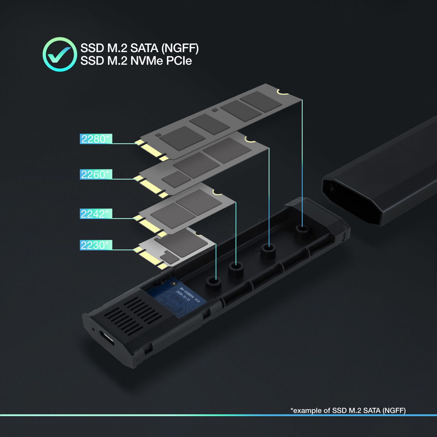 TQE-2223B - Caja TOOQ SSD M.2/PCIe USB-C 3.0 Negra (TQE-2223B)