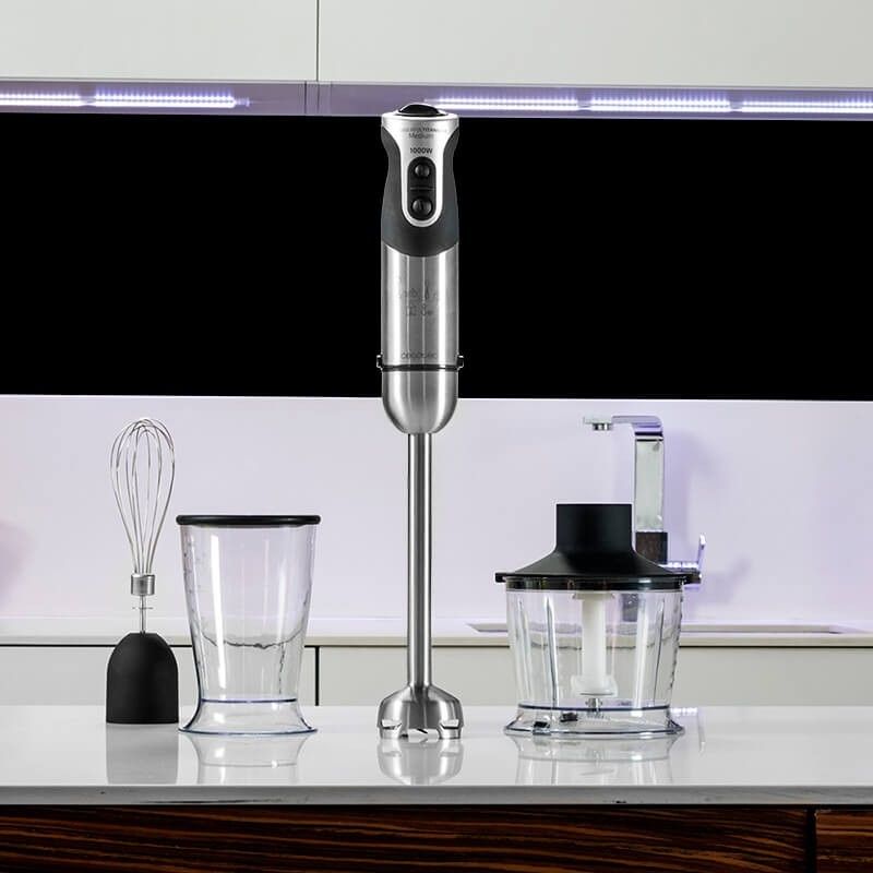 04062 - Batidora de Mano CECOTEC Powerful Titanium 1000 Full 1000W Pie XL 21 Niveles Turbo Cuchilla 4 Hojas con Recubrimiento de Titanio Soft Touch Accesorios Vaso de 500ml (04062)