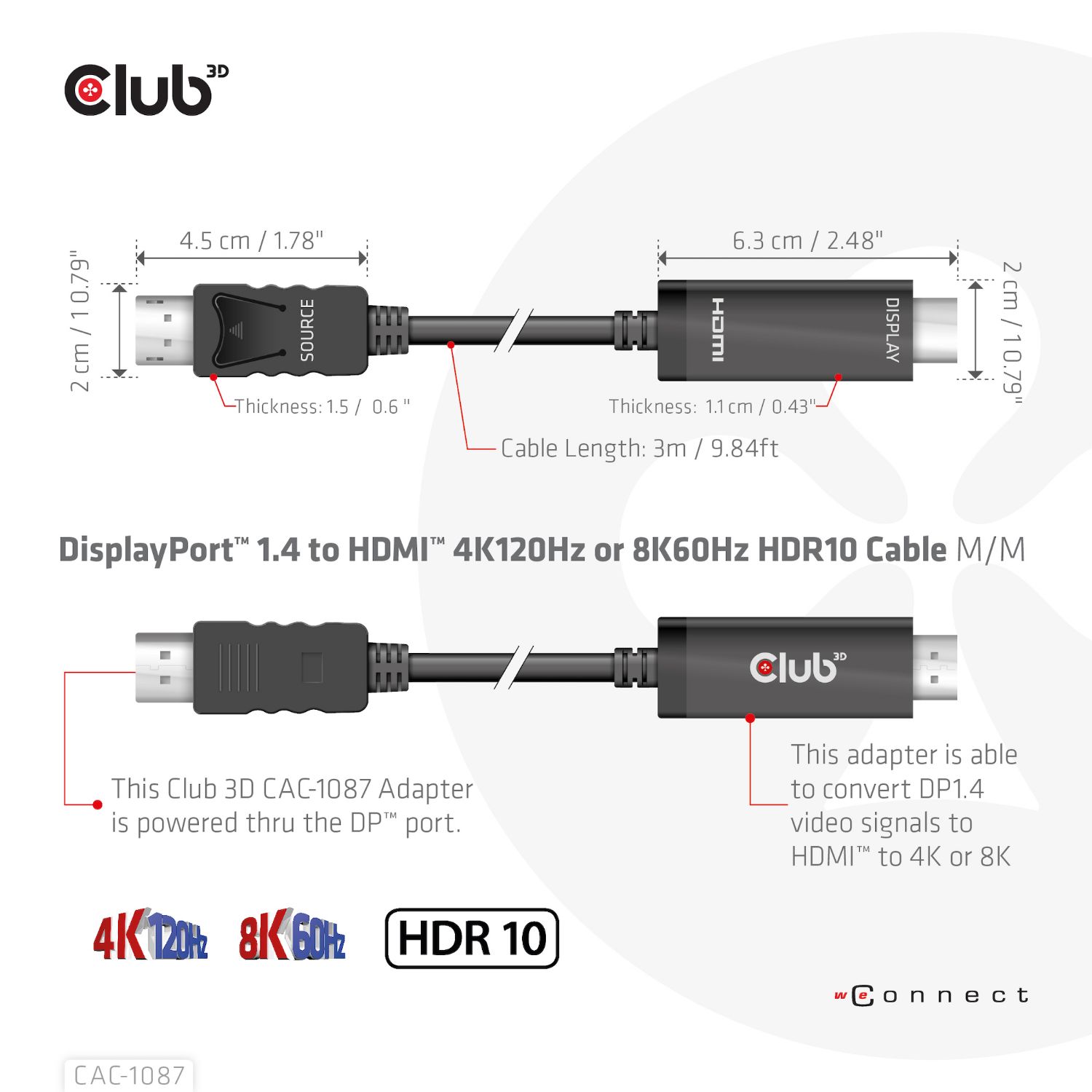 CAC-1087 - Cable Club 3D DP 1.4/M a HDMI 2.1/M 3m Negro (CAC-1087)