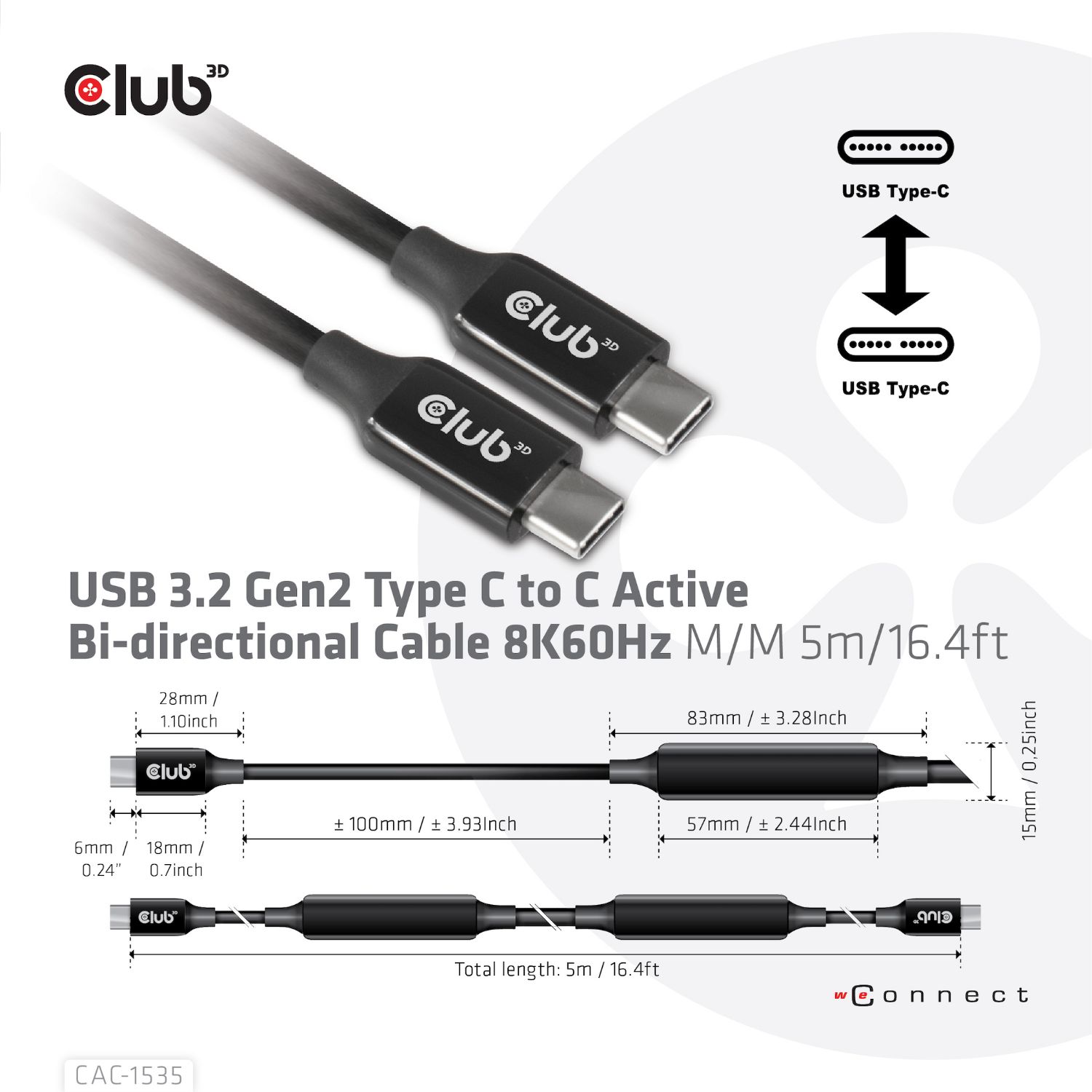 CAC-1535 - Cable Club3D USB3.2-C a C Bi-directional M-M 5m (CAC-1535
