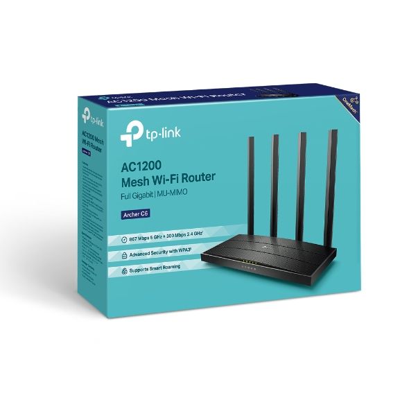 Archer C6 - Router TP-Link AC1200 WiFi 5 DualBand 5xRJ45 Ethernet LAN/WAN 4 Antenas Externas Negro V3.2 (Archer C6)