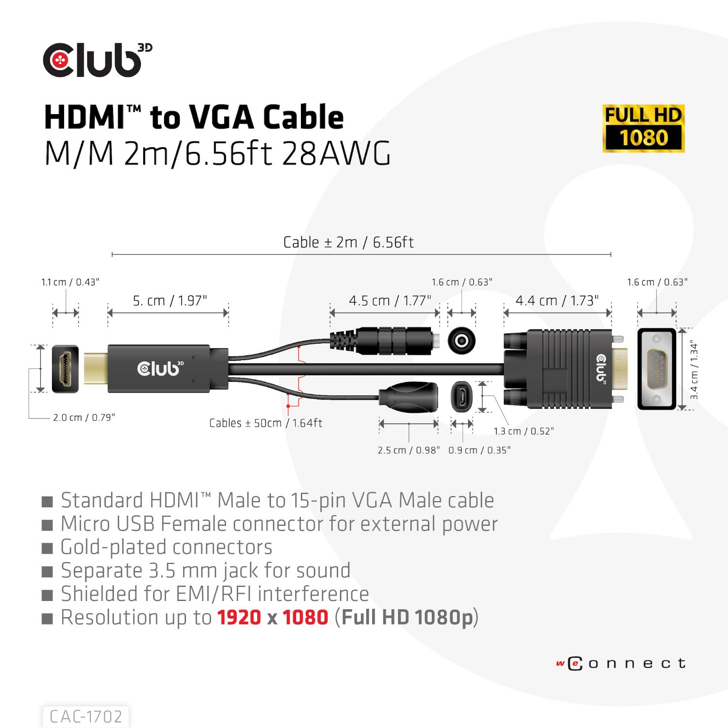 CAC-1712 - Cable Club 3D HDMI/mUSB a VGA/3.5mm 2m Negro (CAC-1712)
