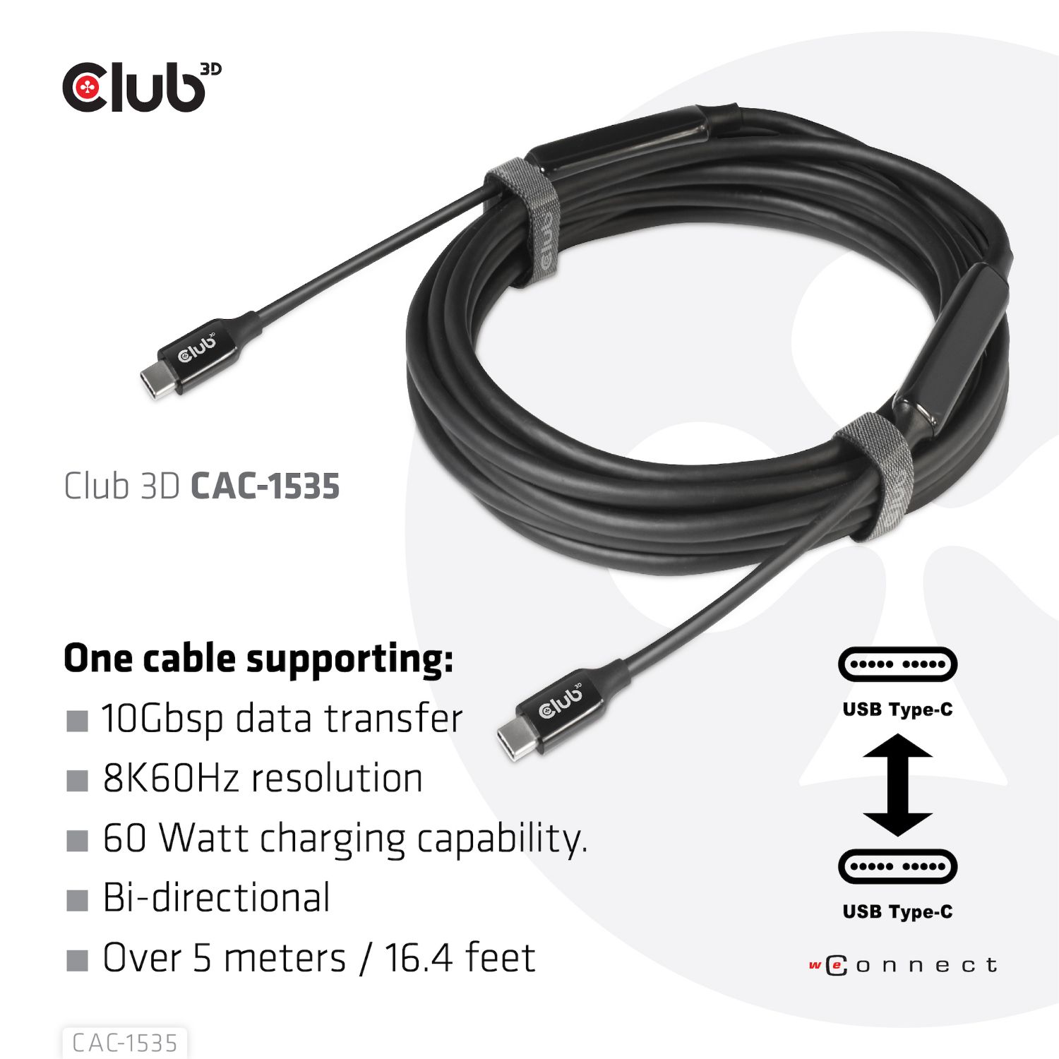 CAC-1535 - Cable Club3D USB3.2-C a C Bi-directional M-M 5m (CAC-1535