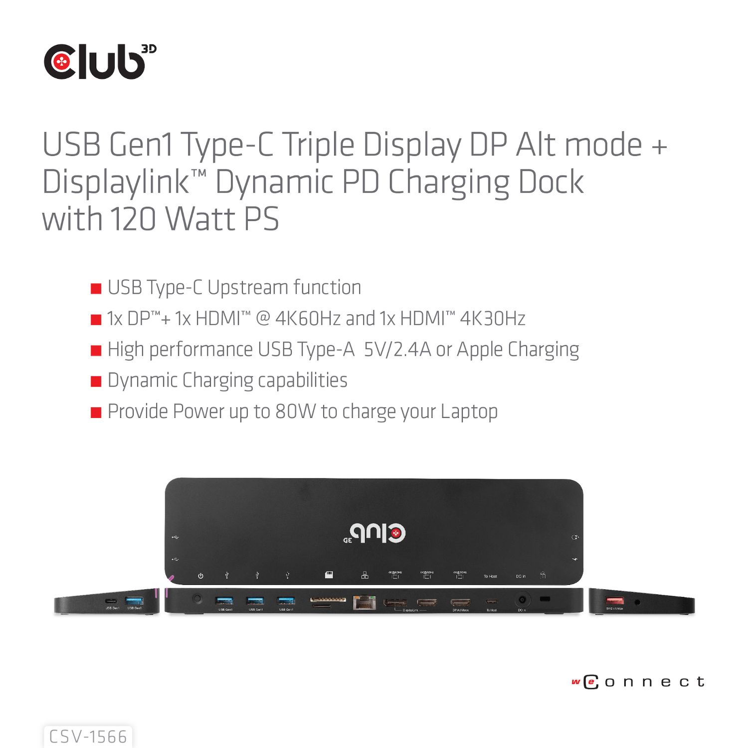 CSV-1566 - DockStation CLUB3D HDMI/Usb/DP 120W (CSV-1566)
