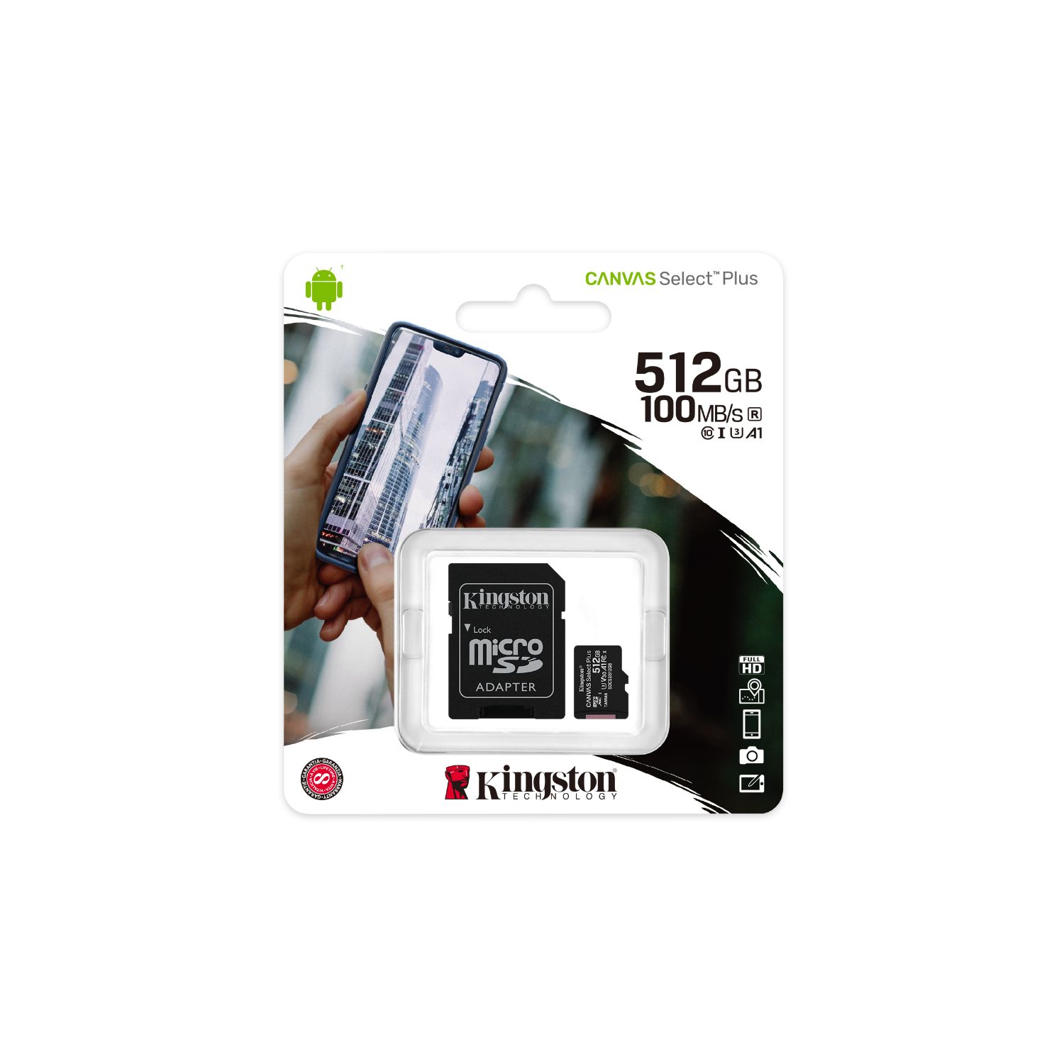 SDCS2/512GB - Tarjeta Memoria Kingston Micro SDXC Canvas Plus 512Gb Clase 10 UHS-I Class 3 (U3) V30 Lectura 100 Mb/s Escritura 85 Mb/s Negro + Adaptador SD (SDCS2/512GB)