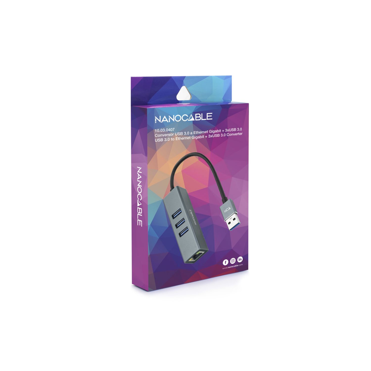 10.03.0407 - Adaptador Nanocable USB-A a 3x USB-A/RJ45 15cm Gris (10.03.0407)