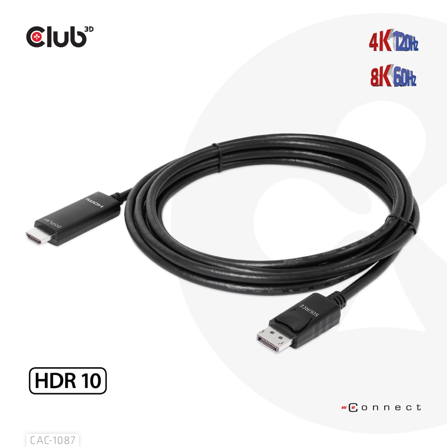 CAC-1087 - Cable Club3D DisplayPort 1.4 a HDMI 4K120Hz or 8K60Hz HDR10 3m (CAC-1087)