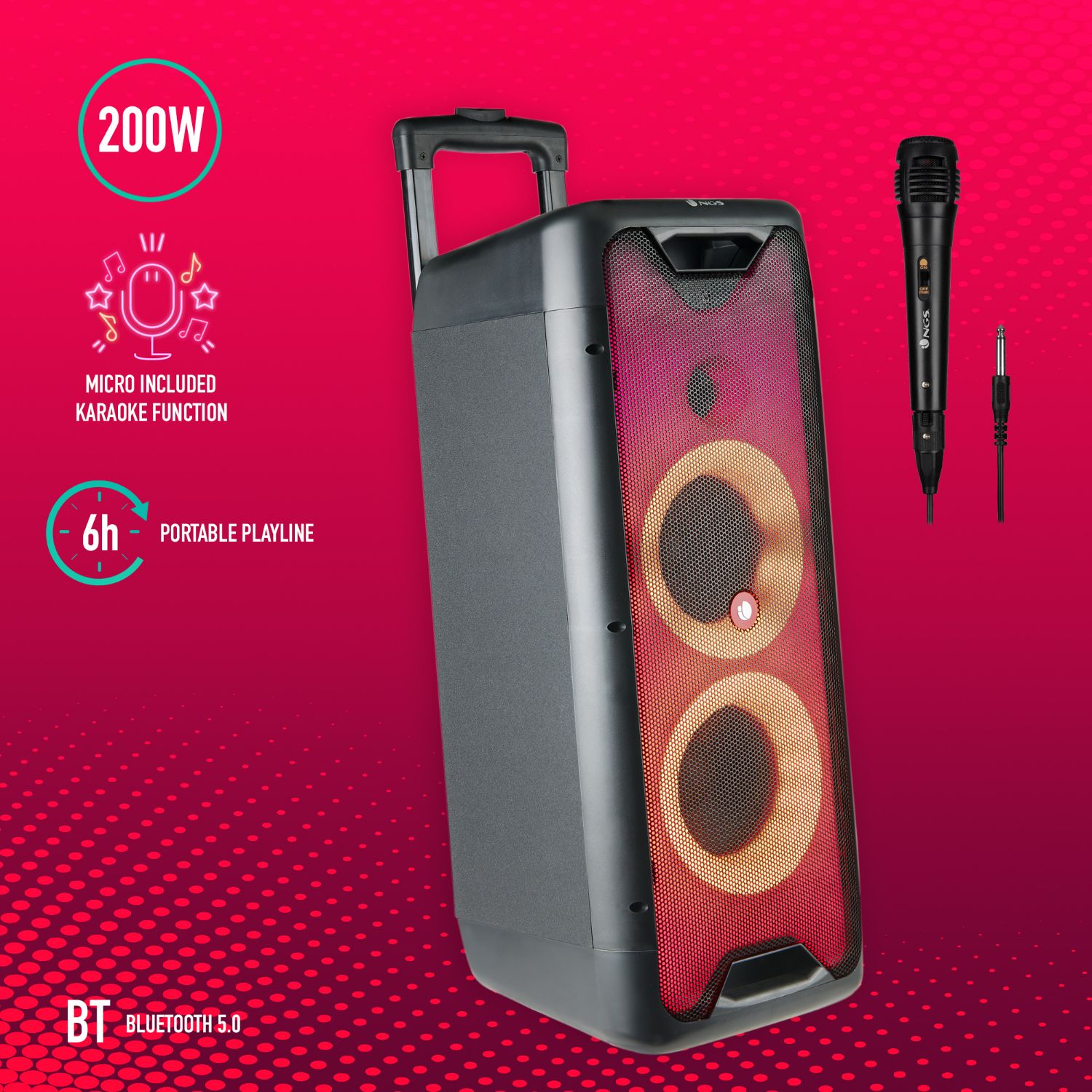 WILDRAVE1 - Altavoz Torre NGS LED 200W Bluetooth USB-A 2.0 3.5mm Negro (WILDRAVE1)