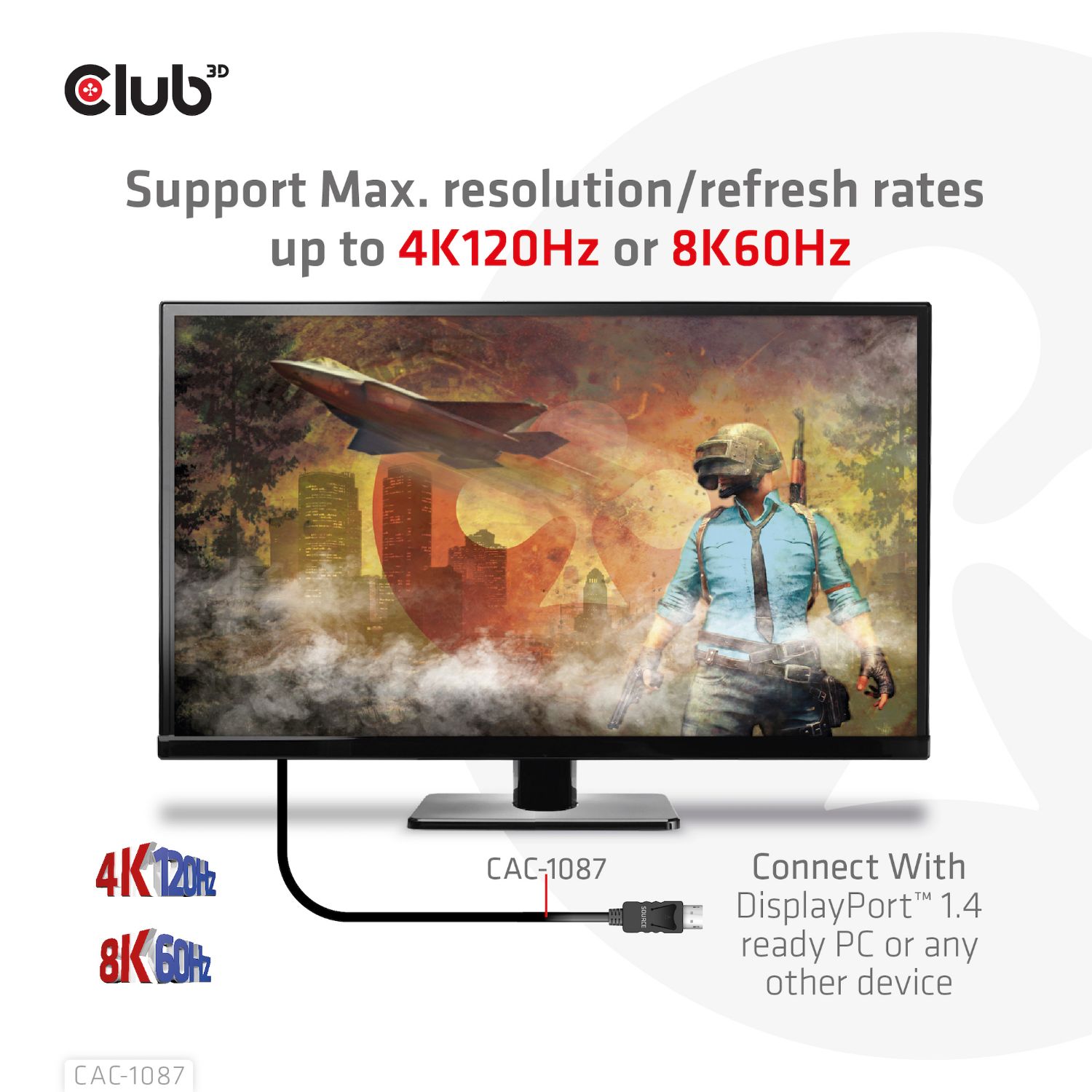 CAC-1087 - Cable Club 3D DP 1.4/M a HDMI 2.1/M 3m Negro (CAC-1087)