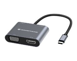 DONN16G - Adaptador CONCEPTRONIC 4 en 1 USB-C 3.0 a USB-A 3.0/USB-C PD 100W/HDMI/VGA Gris (DONN16G)