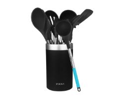 01186 - Set 9utensilios CECOTEC Polka Platinum Thunder, Negro, Recubierto Soft touch y Mango de Acero. Materiales: Silicona, Nylon y PP, Incluye Holder Polka (01186)