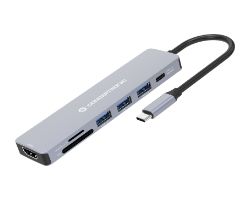 DONN19G - Adaptador CONCEPTRONIC 7en1 USB-C 3.0 a HDMI/USB-C PD 100W/USB-A 3.0/SD/TF/mSD Gris (DONN19G)